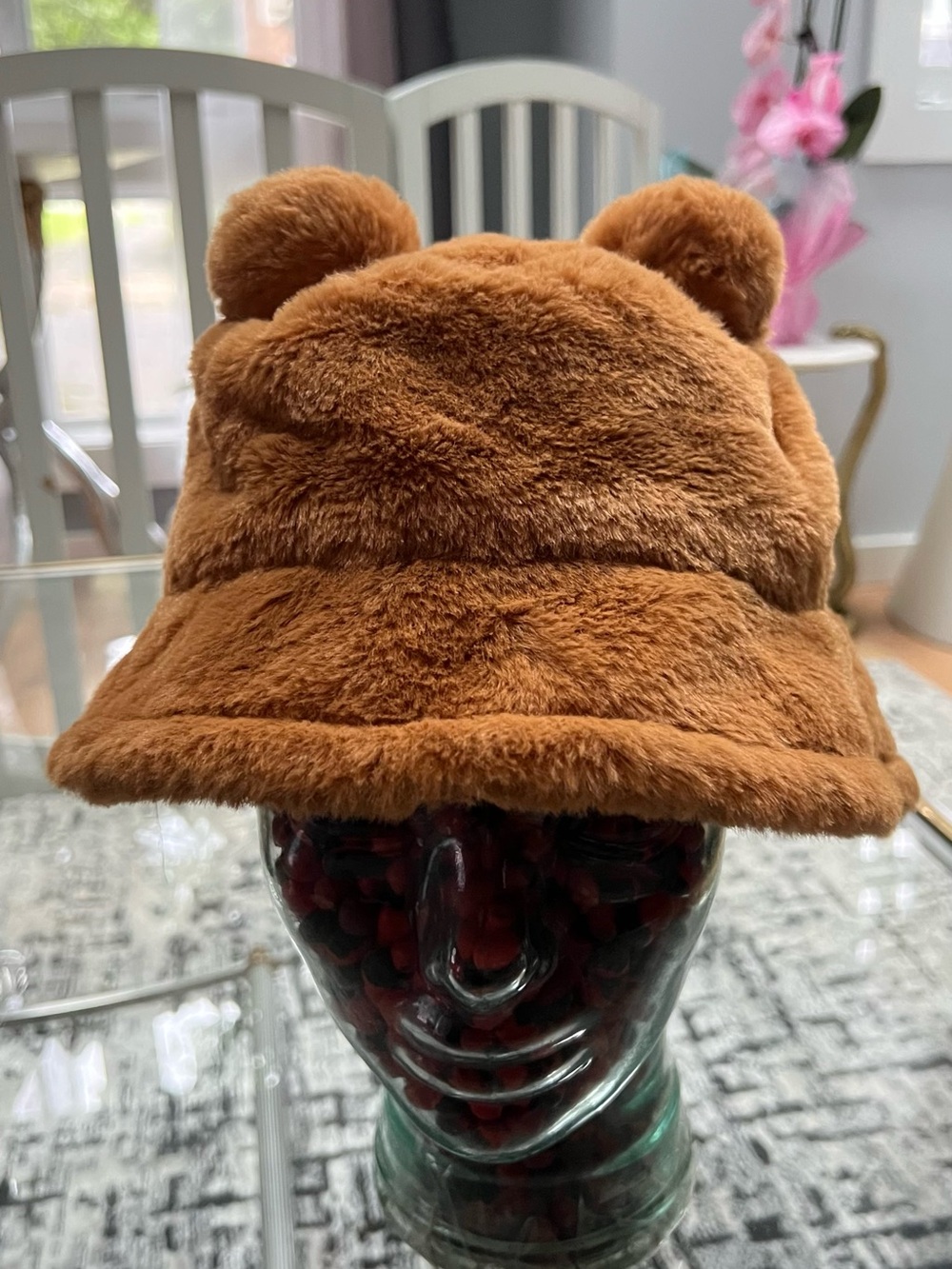 Plushwww Brown Bear-Ear Hat - Soft Fuzzy Bucket Cap